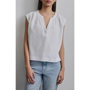 Faberty Crepe Cotton Gauze Sleeveless Top Women's Small White V Neck Classic